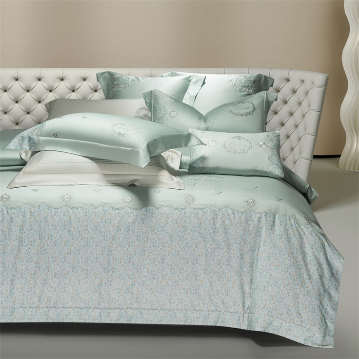 91家纺网 家纺一手货源 找家纺 高大尚婚庆馆 2025新款艾能棉高端绣花四件套-巴黎甜心 巴黎甜心-清新绿