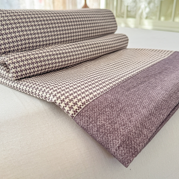 91家纺网 家纺一手货源 找家纺 简宜家居 2025新款宽边纯棉全棉老粗布床单 千鸟格-微醺紫