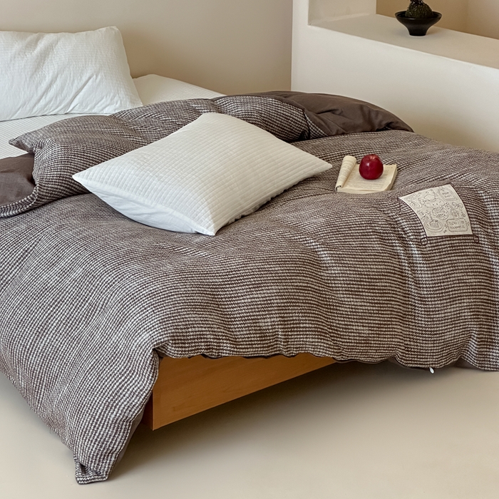 91家纺网 家纺一手货源 找家纺 月夏 2025新款全棉双层纱被套全棉被套单被套 莫克-咖