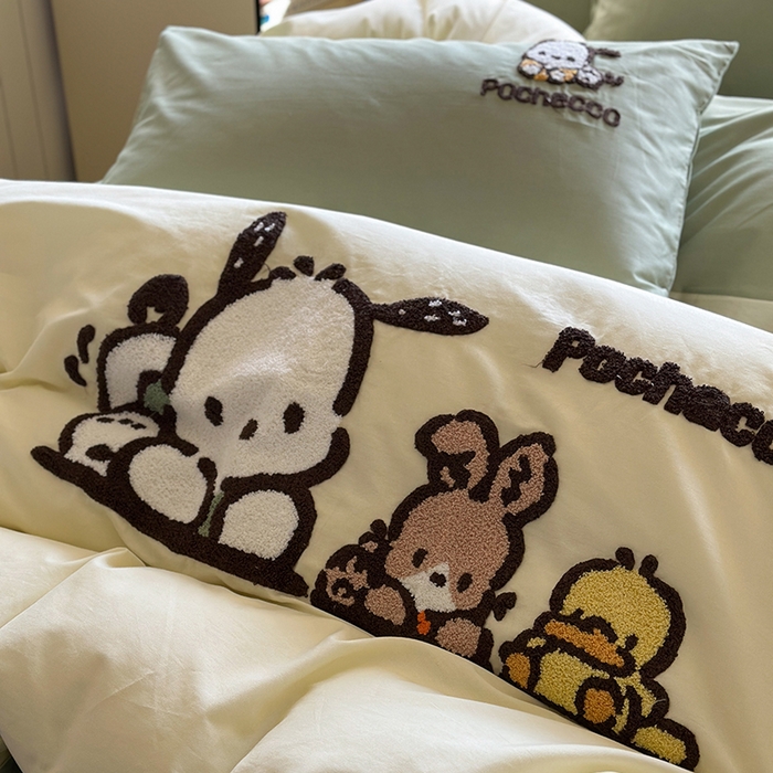 91家纺网 家纺一手货源 找家纺 金爱家 2025新款全棉毛巾绣四件套 毛巾绣-俏皮帕哈狗