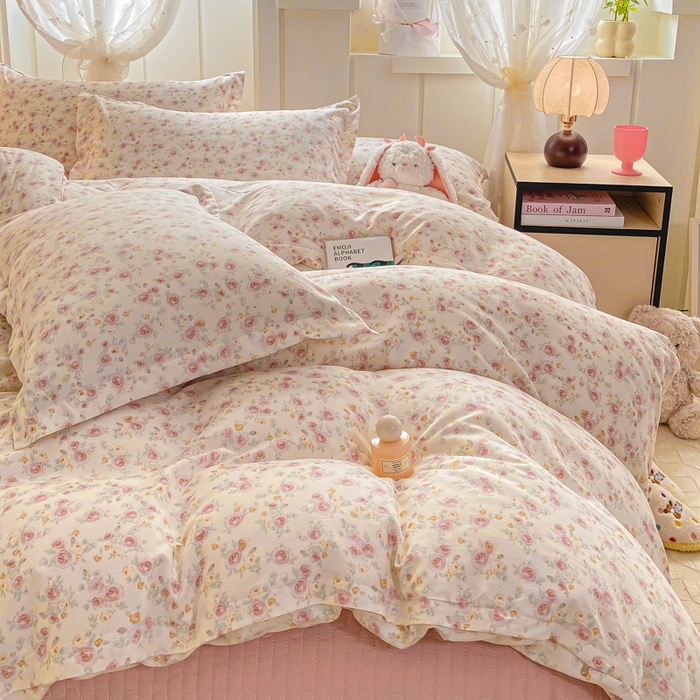 91家纺网 家纺一手货源 找家纺 梦莱斯 2025直播爆款公主风A类针织棉床盖四件套AA版被套 春色满园