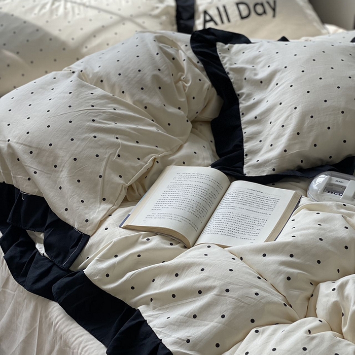 91家纺网 家纺一手货源 找家纺 老K (原美阁） 2025新款水洗棉赫本风波点四件套学生宿舍三件套床单款床笠款 波点米