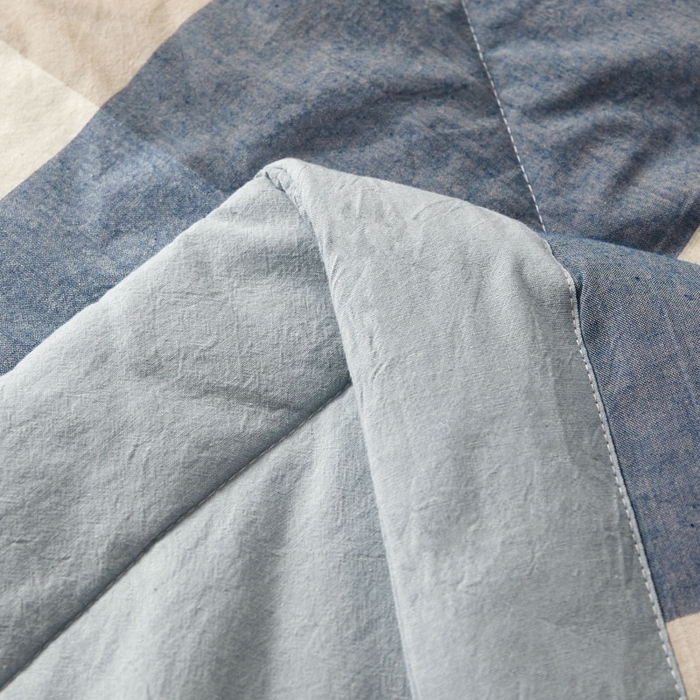 91家纺网 家纺一手货源 找家纺 熙宴 2025新款无印风新疆棉花夏被四件套 蓝大格