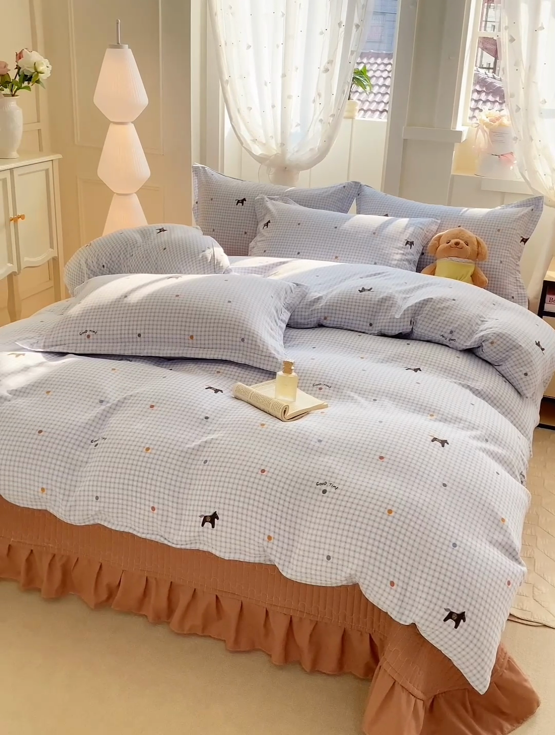 91家纺网 家纺一手货源 找家纺 梦莱斯 2025直播爆款公主风A类针织棉床盖四件套AA版被套 波点小马