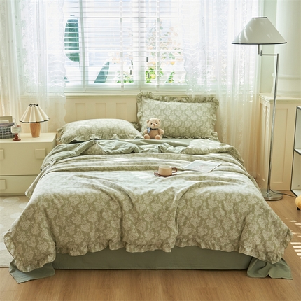 91家纺网 家纺一手货源 找家纺 换种生活 2025新款荷叶边款针织单夏被 四件套 清欢