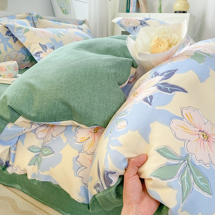 91家纺网 家纺一手货源 找家纺 （总）直播2024新款斜纹磨毛印花四件套植物羊绒套件