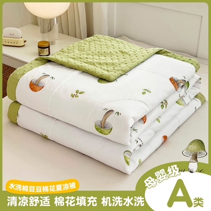 91家纺网 家纺一手货源 找家纺 鑫棉坊 2025新款A类水洗棉豆豆双层纱棉花夏凉被 蘑菇精灵