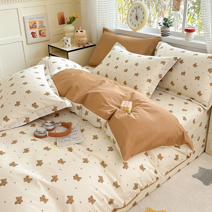 91家纺网 家纺一手货源 找家纺 元元被芯 2025新款40支13372全棉印花全棉四件套 熊尼