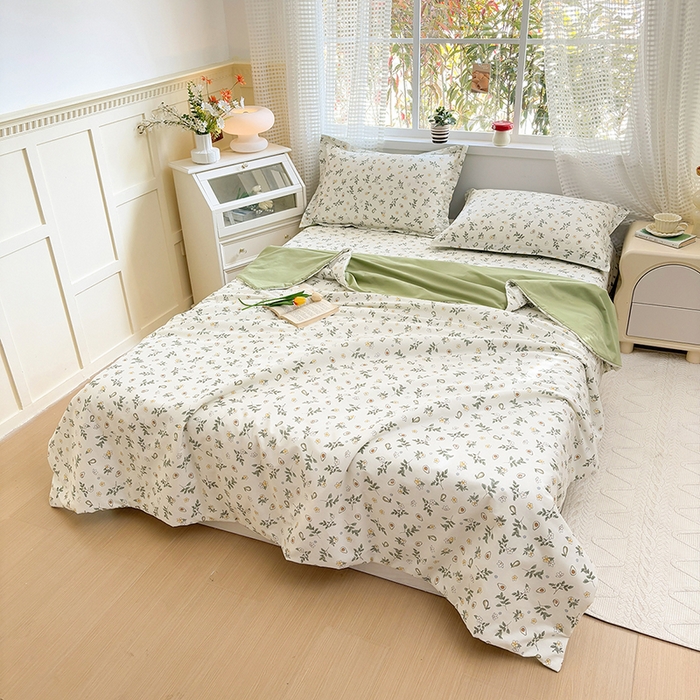 91家纺网 家纺一手货源 找家纺 元元被芯 2025新款40支13372全棉印花夏被四件套 绿意