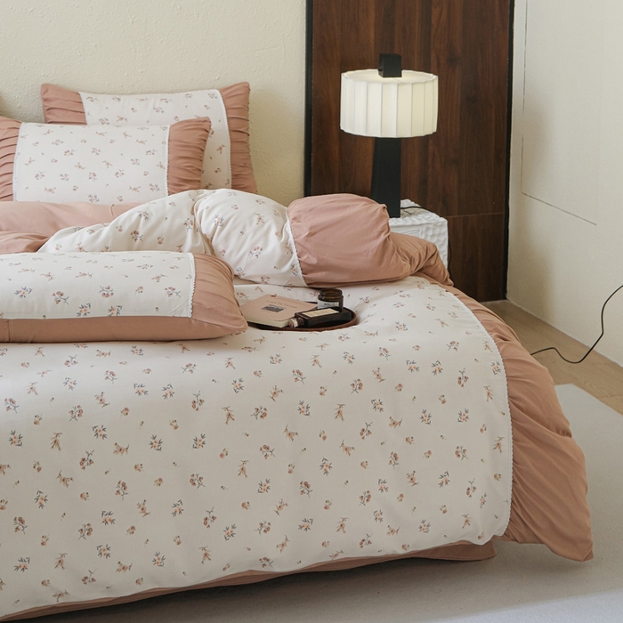 91家纺网 家纺一手货源 找家纺 布可家纺 2025新款A类法式清新褶皱印花四件套 醒春集