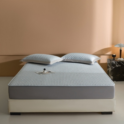 由有2025新款60S长绒棉绗缝大豆夹棉床垫床褥床笠 平铺-天清蓝