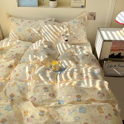 91家纺网 家纺一手货源 找家纺 （总）百寐2025新款全棉13372床笠被套单品枕套三四件套学生组合加大单件-单被套