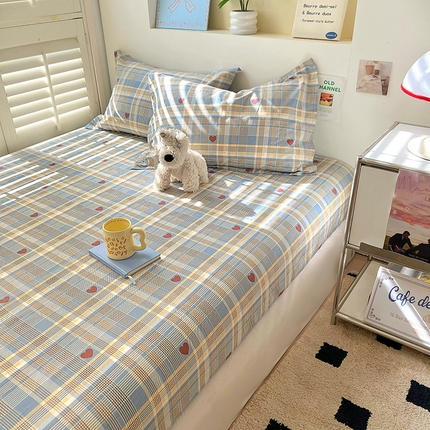 91家纺网 家纺一手货源 找家纺 百寐2025新款全棉13372床笠被套单品枕套三四件套学生组合加大单件-单床笠单床单 心动蓝