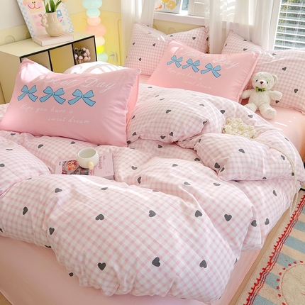 大麦乐田2025新款超柔大版印花四件套 少女心粉