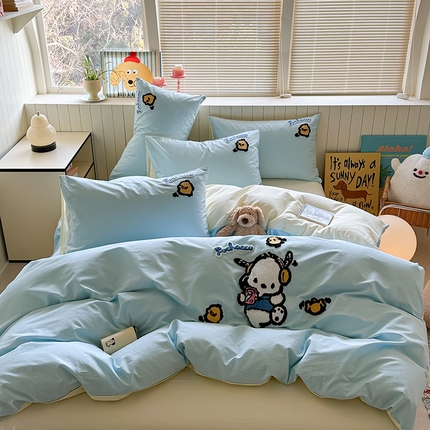 金爱家 2025新款全棉毛巾绣四件套 毛巾绣-蓝蓝帕哈狗