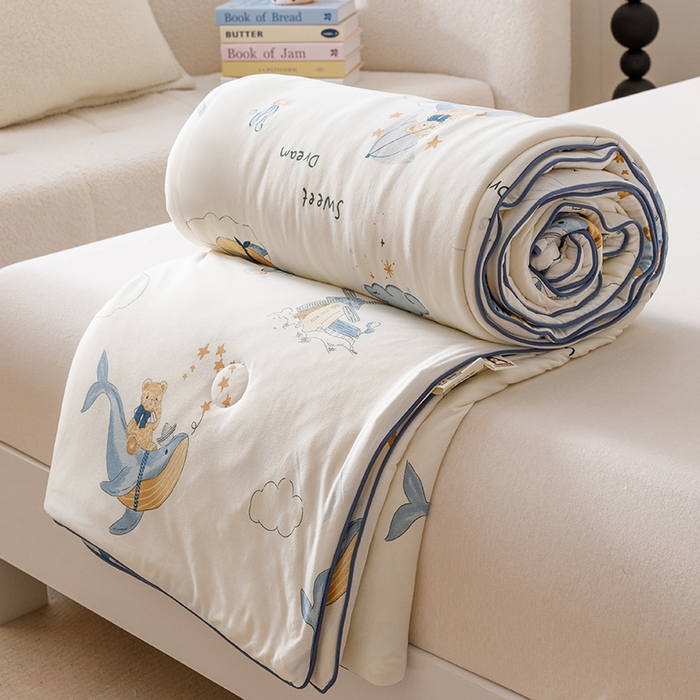 91家纺网 家纺一手货源 找家纺 优被业 2025新款A类牛奶丝针织棉夏被20%大豆(四周踩棉)软糯夏凉被空调被 海洋鲸灵