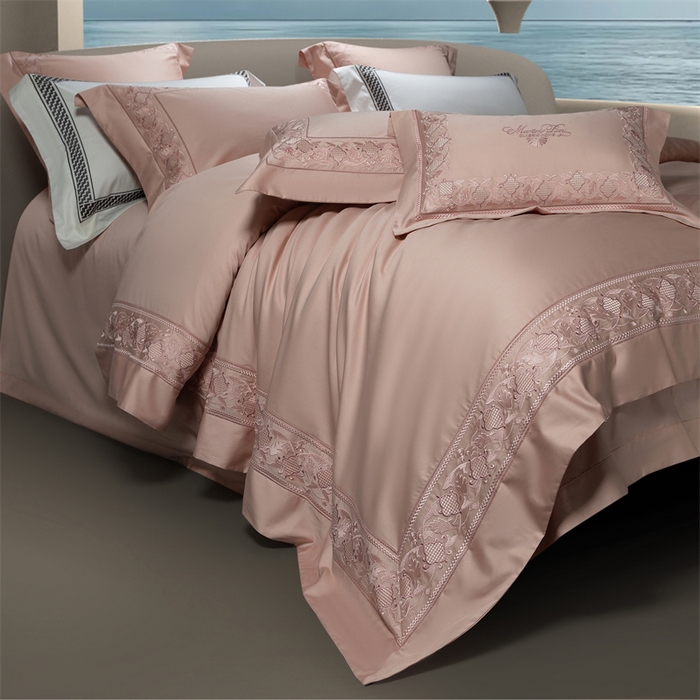 91家纺网 家纺一手货源 找家纺 高大尚婚庆馆 2025新款长绒棉四件套-简奢 简奢-落樱粉