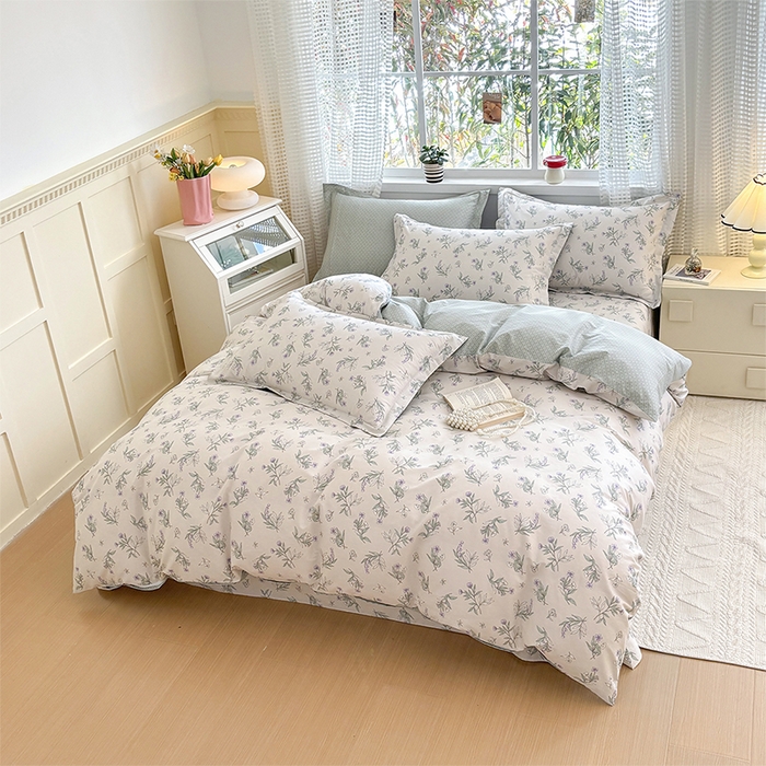 91家纺网 家纺一手货源 找家纺 元元被芯 2025新款40支13372全棉印花全棉被套夹棉四件套 宁静