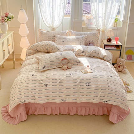 梦莱斯 2025直播爆款公主风A类针织棉床盖四件套AA版被套 i-米结粉