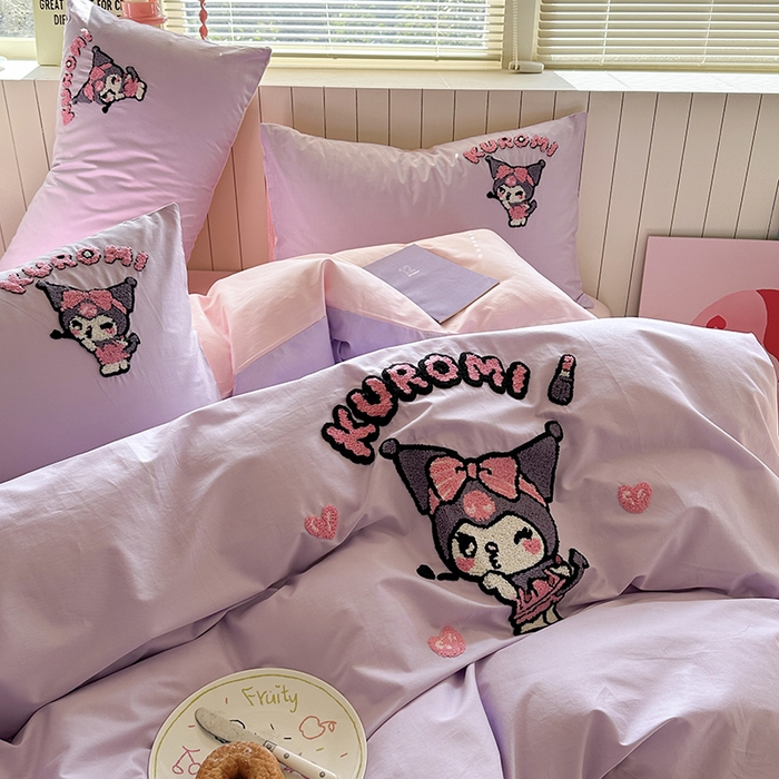 91家纺网 家纺一手货源 找家纺 金爱家 2025新款全棉毛巾绣四件套 毛巾绣-萌萌库洛米