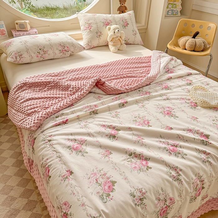 91家纺网 家纺一手货源 找家纺 梦依依 2025新款40支全棉豆豆被大豆被夏被春秋被子被芯 加微信送买家秀 兰栀半夏-粉