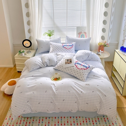 大麦乐田2025新款四季亲肤可爱柔软毛巾绣四件套-彩格乐园系列 咪妮 兰