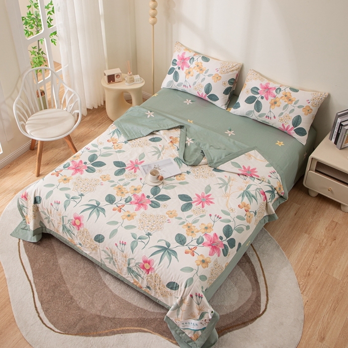 91家纺网 家纺一手货源 找家纺 鑫棉坊 【又降价啦】2025新款全棉A类印花纯棉花夏被可机洗空调被 漫歌雅韵