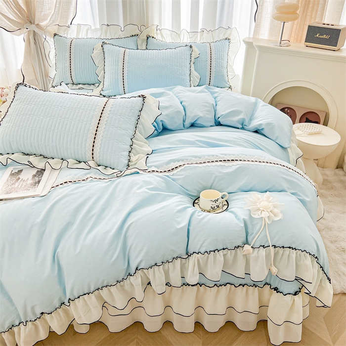 91家纺网 家纺一手货源 找家纺 虹星家纺 2025年新款全棉床盖三件套-花影倾梦 花影倾梦-天空蓝