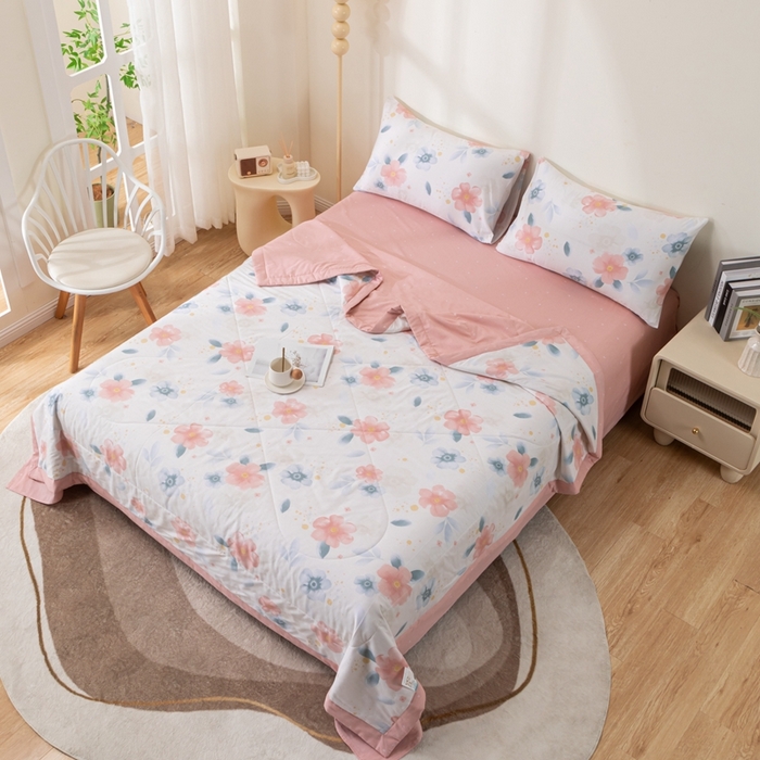 91家纺网 家纺一手货源 找家纺 鑫棉坊 2025新款A类全棉印花大豆纤维空调被大豆被 半夏清风-粉