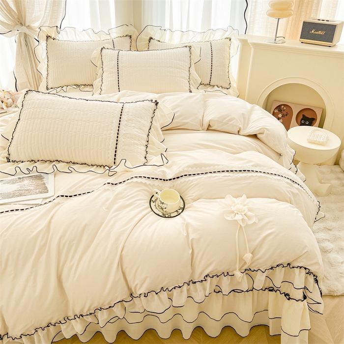 91家纺网 家纺一手货源 找家纺 虹星家纺 2025年新款全棉床盖三件套-花影倾梦 花影倾梦-浅米色