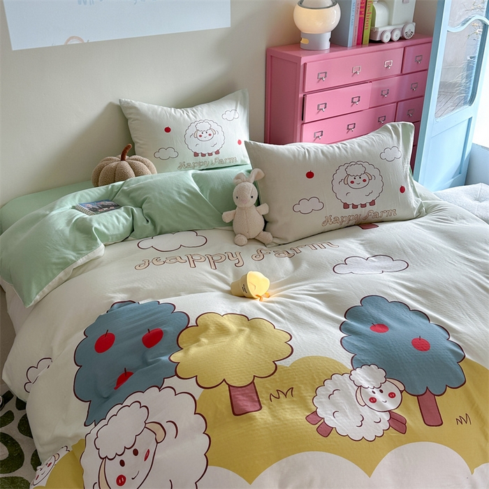 91家纺网 家纺一手货源 找家纺 馨语家居 2025新款全棉双层纱四件套 羊了个羊