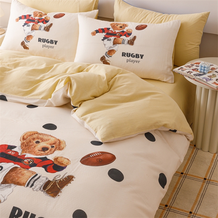 91家纺网 家纺一手货源 找家纺 馨语家居 2025新款全棉双层纱四件套 熊熊乐园