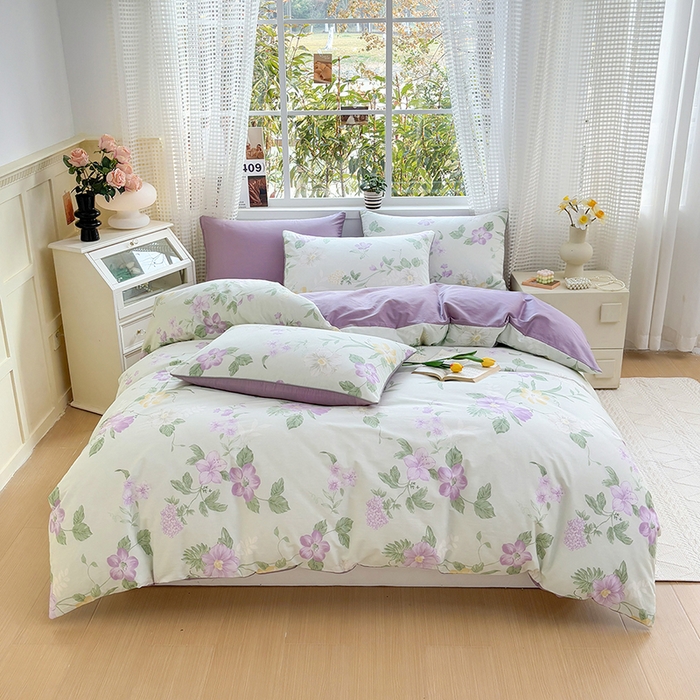 91家纺网 家纺一手货源 找家纺 元元被芯 2025新款40支13372全棉印花全棉隐藏式夹棉被套 紫萱