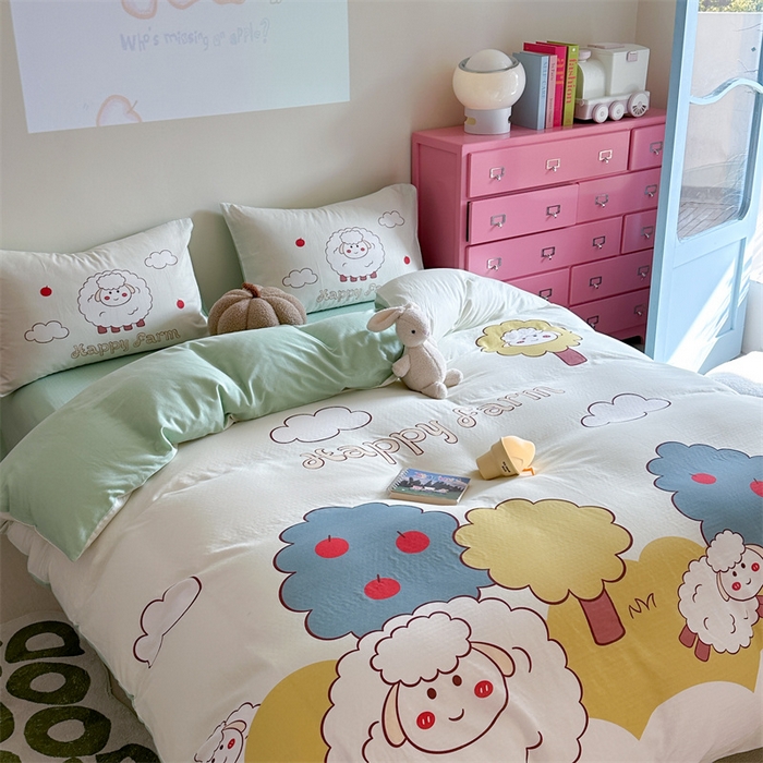 91家纺网 家纺一手货源 找家纺 馨语家居 2025新款全棉双层纱四件套 羊了个羊