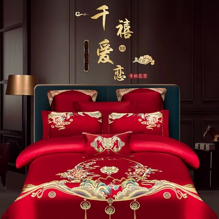 91家纺网 家纺一手货源 找家纺 （总）栩裕纺织 2025新款全棉刺绣婚庆四件套