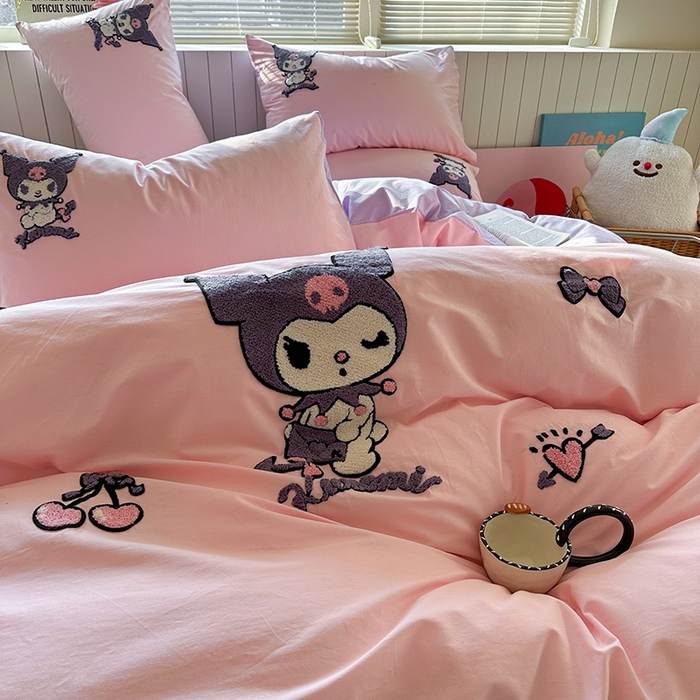 91家纺网 家纺一手货源 找家纺 金爱家 2025新款全棉毛巾绣四件套 毛巾绣-睡梦库洛米