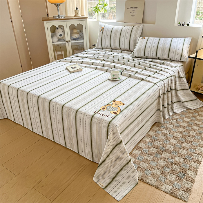 91家纺网 家纺一手货源 找家纺 笙意家纺2025新款全棉老粗布单品单床单 莫奈绿