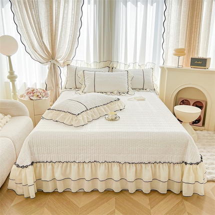 虹星家纺 2025年新款全棉床盖四件套-花影倾梦 花影倾梦-云朵白