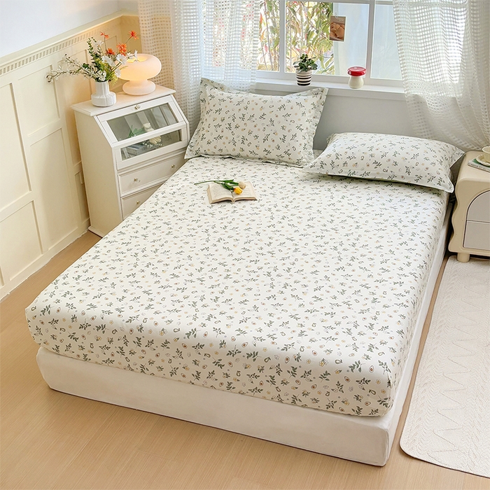 91家纺网 家纺一手货源 找家纺 元元被芯 2025新款40支13372全棉印花全棉床笠 绿意