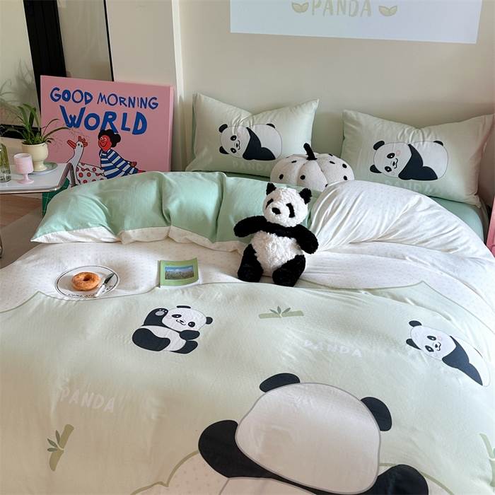 91家纺网 家纺一手货源 找家纺 馨语家居 2025新款全棉双层纱四件套 熊猫之家