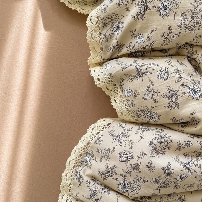 91家纺网 家纺一手货源 找家纺 仟网汇 2025新款韩版镂空花边针织双层纱四件套 茶野