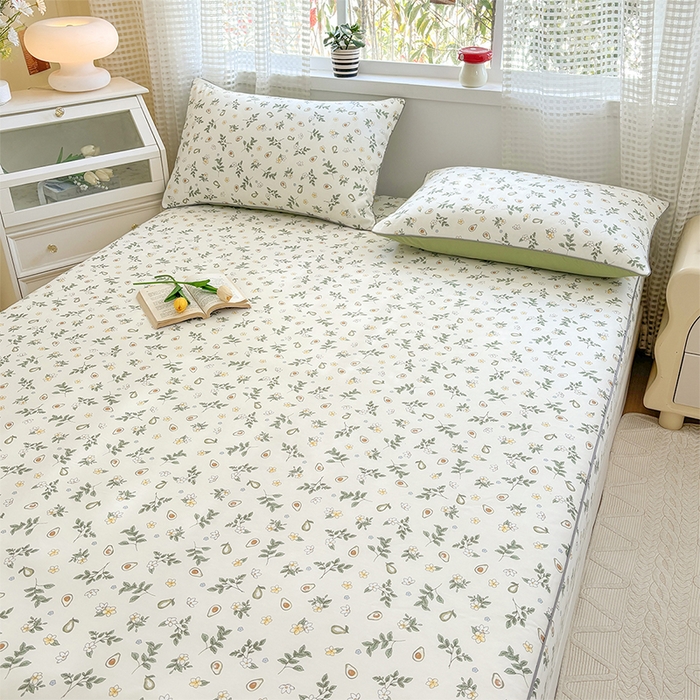 91家纺网 家纺一手货源 找家纺 元元被芯 2025新款40支13372全棉印花全棉隐藏式夹棉床笠 绿意