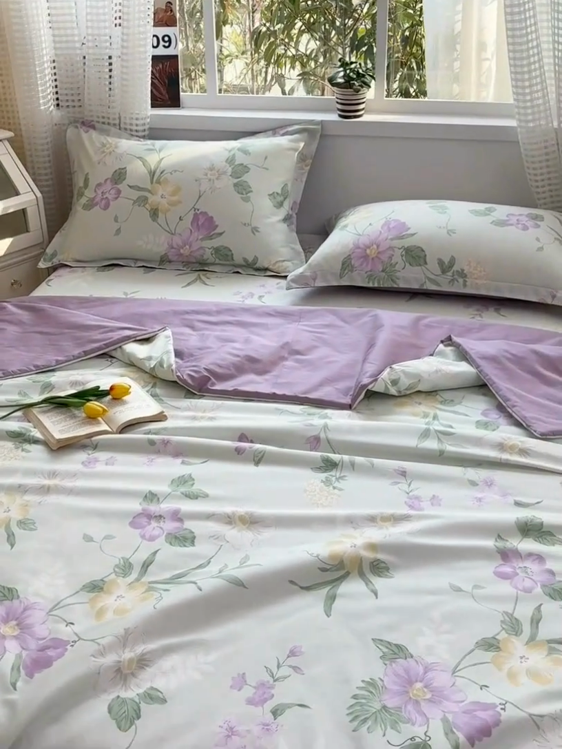 91家纺网 家纺一手货源 找家纺 元元被芯 2025新款40支13372全棉印花夏被四件套 紫萱