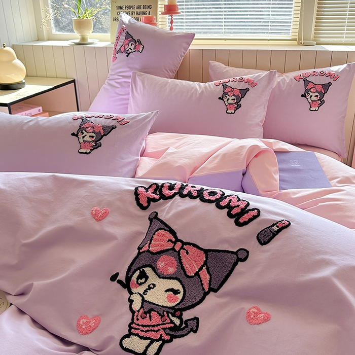 91家纺网 家纺一手货源 找家纺 金爱家 2025新款全棉毛巾绣四件套 毛巾绣-萌萌库洛米