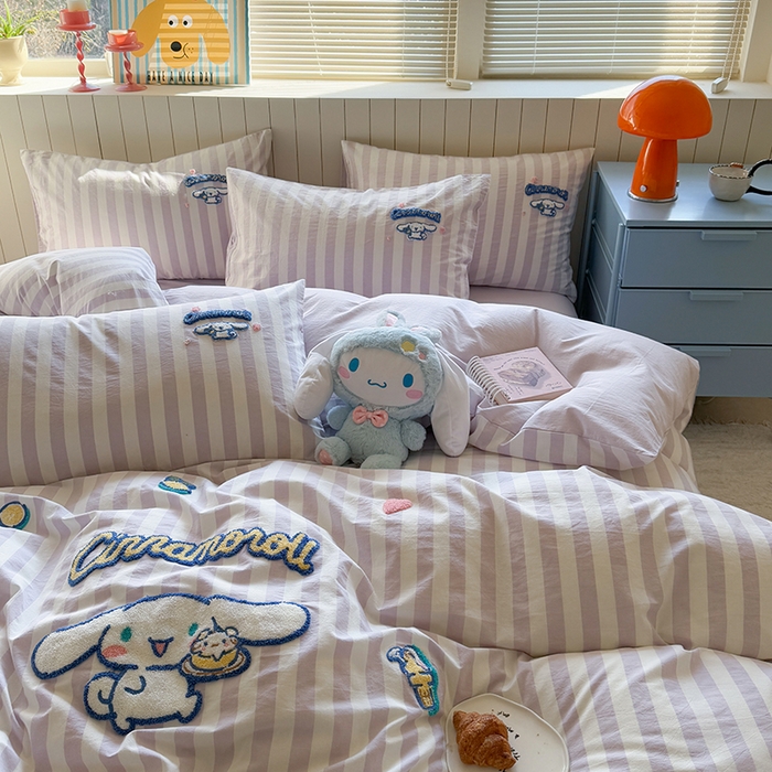 91家纺网 家纺一手货源 找家纺 金爱家 2025新款全棉毛巾绣四件套 毛巾绣-条纹玉桂狗