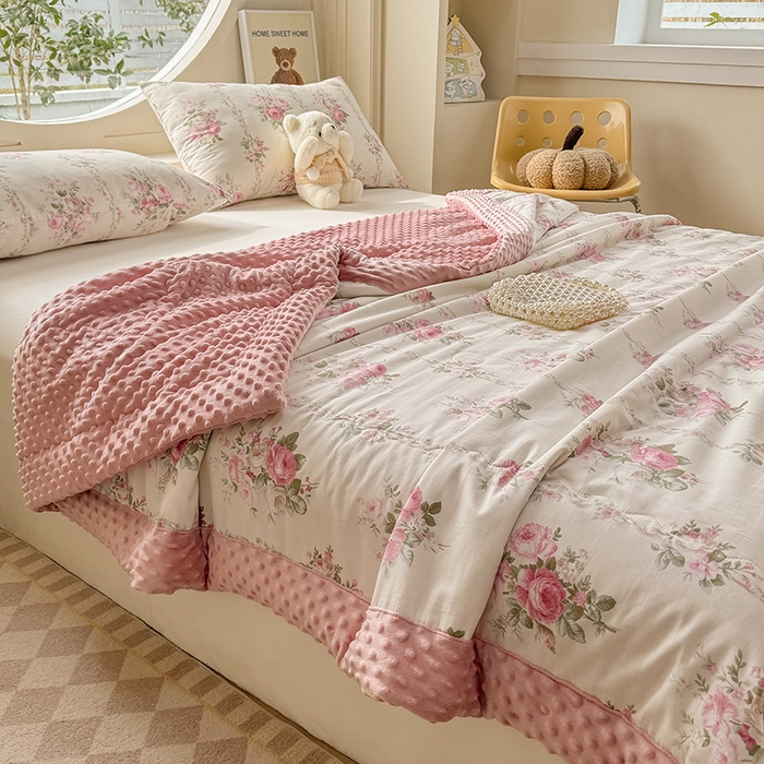 91家纺网 家纺一手货源 找家纺 梦依依 2025新款40支全棉豆豆被大豆被夏被春秋被子被芯 加微信送买家秀 兰栀半夏-粉