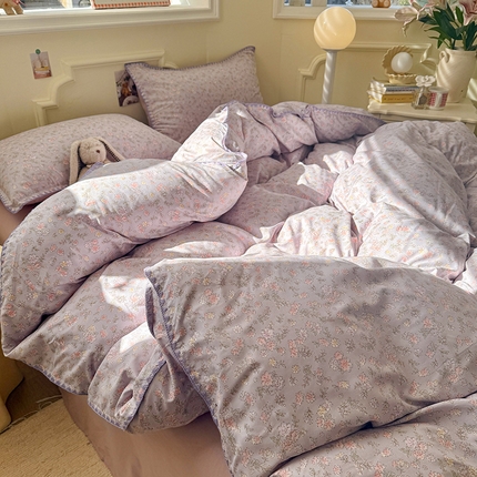 91家纺网 家纺一手货源 找家纺 韩都家居2025新款水洗双层纱针织棉三角针四件套（包含买家秀） 丽莎紫