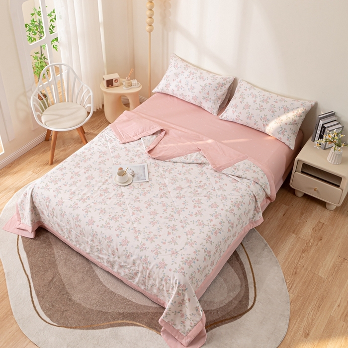 91家纺网 家纺一手货源 找家纺 鑫棉坊 2025新款A类全棉印花大豆纤维空调被大豆被 扶摇-粉