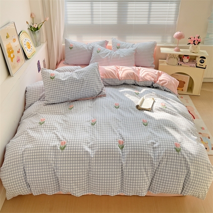 91家纺网 家纺一手货源 找家纺 （总）灰鲸2025新款ins韩系田园风郁金香毛巾绣四件套