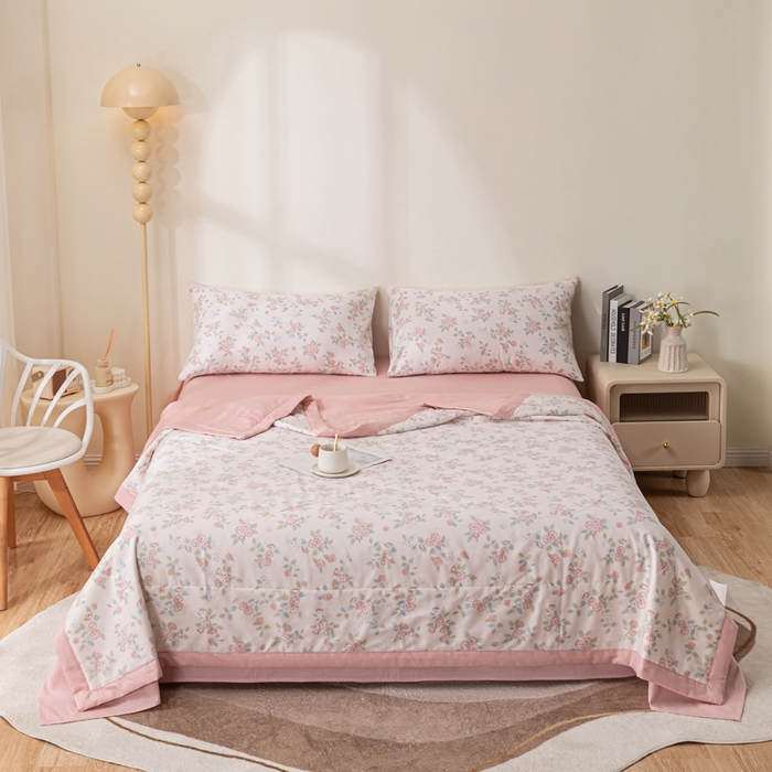 91家纺网 家纺一手货源 找家纺 鑫棉坊 2025新款A类全棉印花大豆纤维空调被大豆被 扶摇-粉